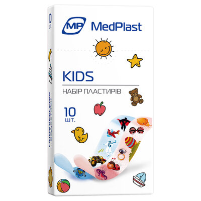 Набір пластирів MP MedPlast KIDS на полімерній основі, розміром 19 мм х 72 мм, 10 штук