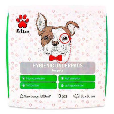 Пелюшки Petino Hygienic Underpads для привчання цуценят до туалету, розмір 60х60 см, 10 штук