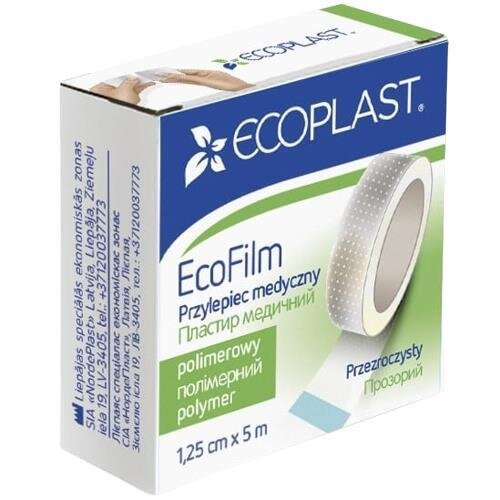 Пластир медичний Ecoplast EcoFilm на полімерній основі, водостійкий 1,25 см x 5 м, папер. упак.