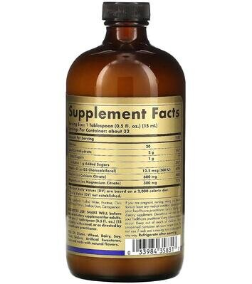 Кальцій магній цитрат з вітаміном Д3 Solgar Calcium Magnesium Citrate with Vitamin D3 рідкий зі смаком чорниці, 473 мл