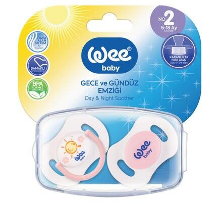 Набір пустушок силіконових Wee Baby День-ніч №2, ортодонтичні 6-18 місяців, 2 шт
