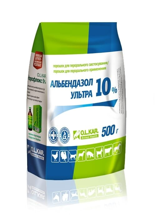 Альбендазол Ультра 10% (ДЛЯ ТВАРИН) антигельмінтик, порошок, 500 г