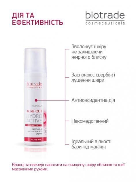 Крем для обличчя Biotrade Acne Out зволожуючий гідроактивний проти вугрової висипки, 60 мл