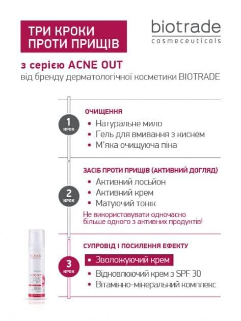 Крем для обличчя Biotrade Acne Out зволожуючий гідроактивний проти вугрової висипки, 60 мл
