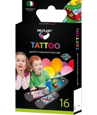 Набір пластирів бактерицидних Milplast Tattoo на полімерній основі, дитячі, 16 штук