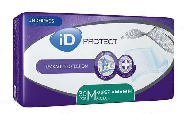 Пелюшки iD Protect Super одноразові поглинаючі, 60 см x 60 см, 30 шт