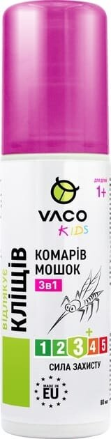 Спрей Vaco Kids 3 в 1 від комарів, кліщів та мошок для дітей від 1 року, 80 мл