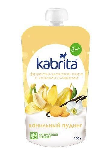 Пюре фруктове Kabrita Ванільний пудинг зі злаками та козячими вершками для дітей від 8 місяців, 100 г