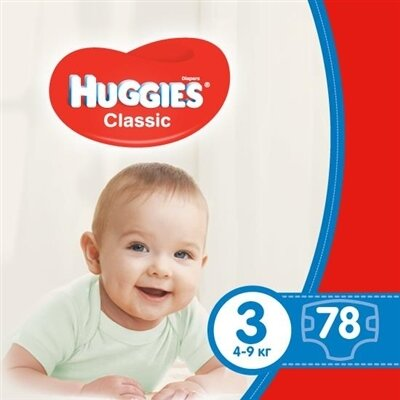 Підгузки Huggies Classic дитячі розмір 3, 4-9 кг, 78 шт