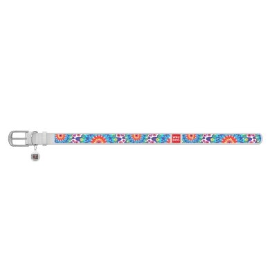 Нашийник для собак Collar WAUDOG Design з QR паспортом, малюнок Квіти, шкіряний, ширина 20 мм довжина 30-39 см, білий