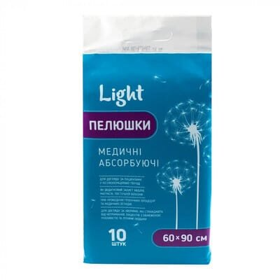 Пелюшки Light одноразові поглинаючі, 60 см х 90 см, 10 штук