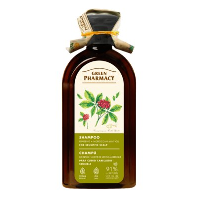 Шампунь Green Pharmacy Женьшень та олія марокканської мяти для чутливої шкіри голови, 350 мл