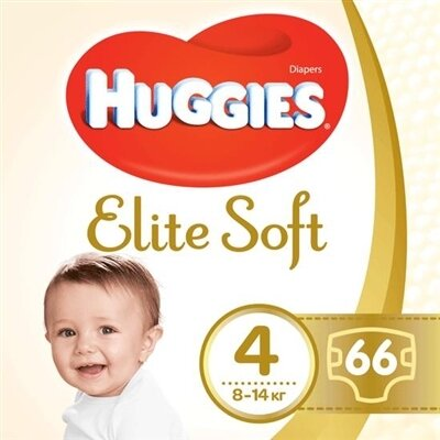Підгузки Huggies Elite Soft дитячі, розмір 4, 8-14 кг, 66 шт