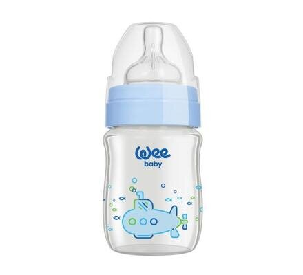 Пляшечка для годування Wee Baby Classic Plus скляна термостійка з широкою шийкою, силіконова соска №1, 120 мл