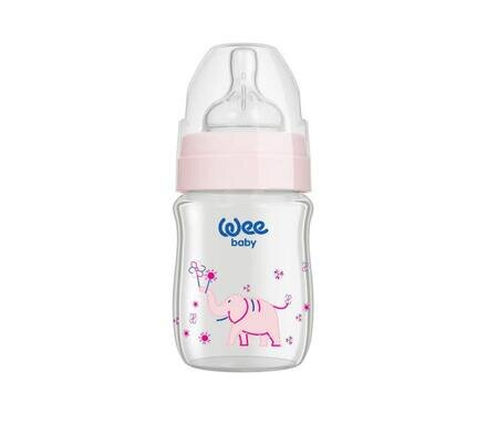Пляшечка для годування Wee Baby Classic Plus скляна термостійка з широкою шийкою, силіконова соска №1, 120 мл