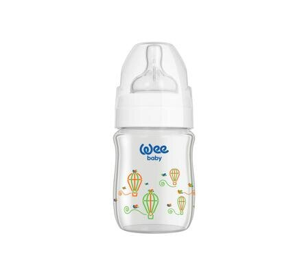 Пляшечка для годування Wee Baby Classic Plus скляна термостійка з широкою шийкою, силіконова соска №1, 120 мл