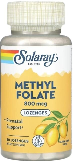 Метилфолат Solaray Methyl Folate 800 мкг смак лимона, 60 льодяників