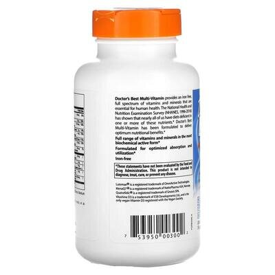 Вітамінно-мінеральний комплекс без заліза Doctor's Best Multi-Vitamin with Vitashine D3 and Quatrefolic, 90 гелевих капсул