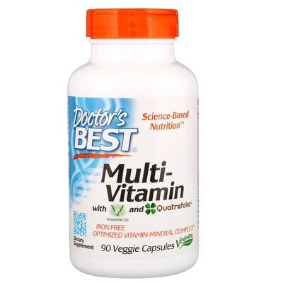 Вітамінно-мінеральний комплекс без заліза Doctor's Best Multi-Vitamin with Vitashine D3 and Quatrefolic, 90 гелевих капсул