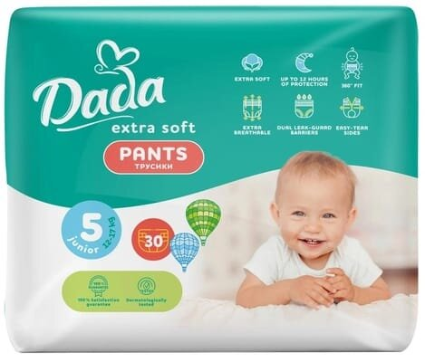 Підгузки-трусики Dada Extra Soft Junior дитячі, розмір 5, 12-17 кг, 30 шт