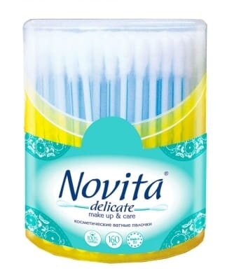 Ватні палички Novita Delicate в круглій банці, 160 штук