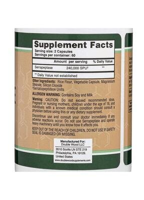 Серрапептаза Double Wood Serrapeptase Proteolytic Enzyme 240 000 SPU, 120 капсул