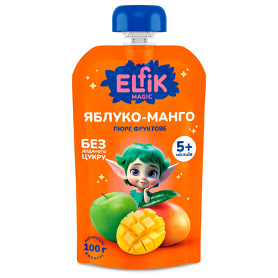 Пюре фруктове Elfik Magic для дітей з 5 місяців яблуко-манго, 100 г