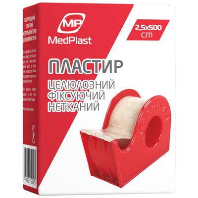 Пластир медичний MP MedPlast целюлозний фіксуючий нетканий, 2,5 см х 500 см, 1 штука