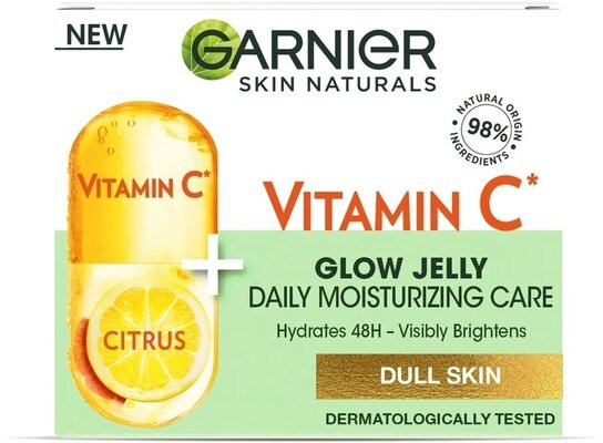 Гель для обличчя Garnier Skin Naturals зволожувальний з вітаміном С для тьмяної шкіри обличчя з ефектом сяяння та вирівнювання тону, 50 мл