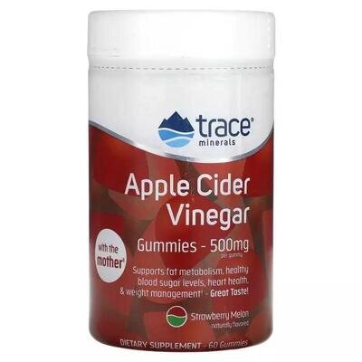 Яблучний оцет Trace Minerals Apple Cider Vinegar Gummies 500 мг зі смаком полуниці та дині, 60 жувальних цукерок