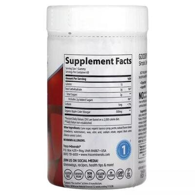 Яблучний оцет Trace Minerals Apple Cider Vinegar Gummies 500 мг зі смаком полуниці та дині, 60 жувальних цукерок
