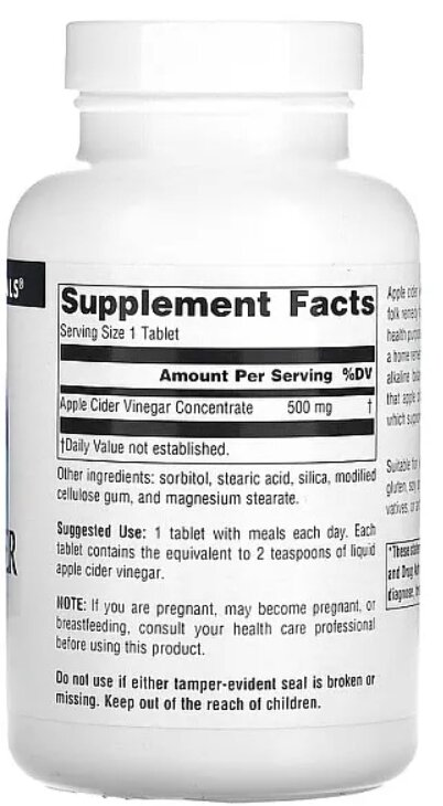 Яблучний оцет Source Naturals Apple Cider Vinegar 500 мг, 90 таблеток