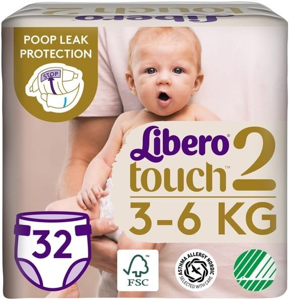 Підгузки Libero Touch розмір 2, 3-6 кг, 32 шт