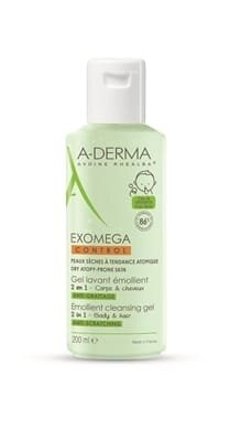 Гель для душу 2-в-1 A-Derma Exomega Control, пом'якшуючий, для тіла і волосся, 200 мл
