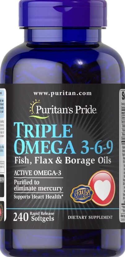 Омега 3-6-9 Puritan's Pride Triple Omega 3-6-9, 240 капсул