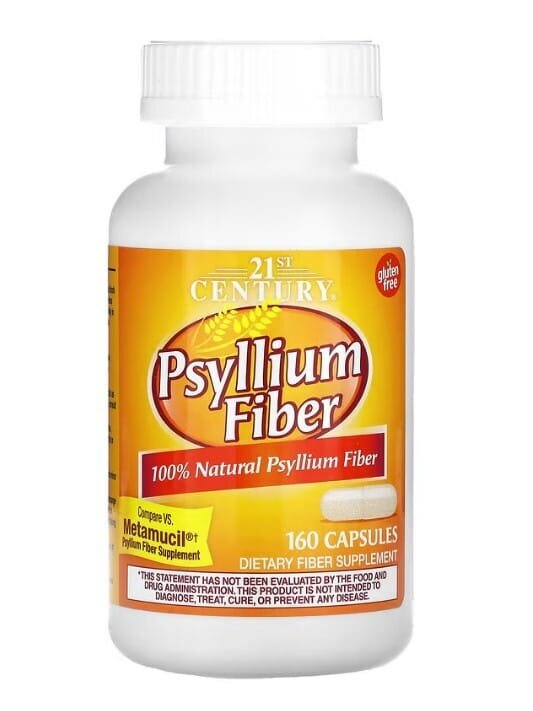 Псилліум клітковина (лушпиння насіння подорожника) 21st Century Psyllium Fiber, 160 капсул