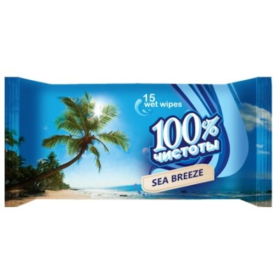 Серветки вологі 100% Чистоти Морський бриз, 15 шт