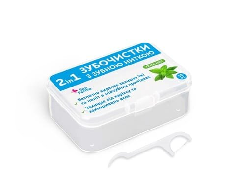 Зубочистки San Farma з зубною ниткою 2в1 Свіжість м'яти, 50 штук