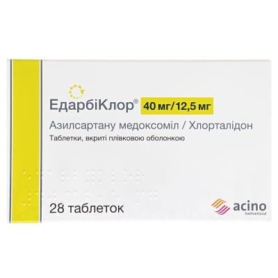 Едарбіклор таблетки, в/плів. обол. по 40 мг/12.5 мг №28 (14х2)