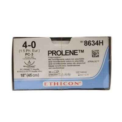 Шовний матеріал хірургічний Prolene 8634Н р. USP 4/0, нерозсмоктуючий довжина 45 см, ріжуча голка 16 мм, 3/8 кола