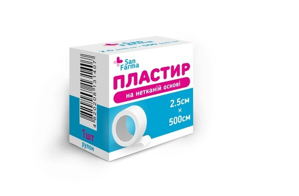Пластир медичний San Farma на нетканій основі 2,5 см х 500 см, 1 штука
