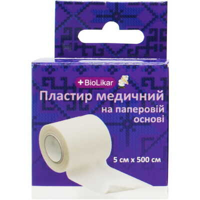 Пластир медичний Biolikar на паперовій основі 5 см x 500 см