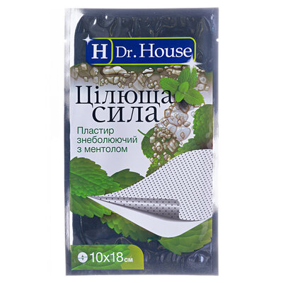 Пластир медичний Dr. House Цілюща сила знеболюючий з ментолом, перфорований, 10 см х 18 см, 1 штука