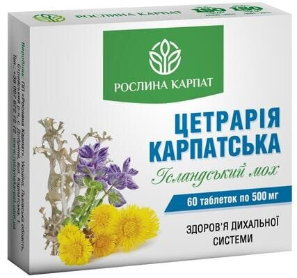 Цетрарія Карпатська Рослина Карпат таблетки по 500 мг №60