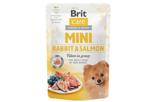 Корм вологий Brit Care Mini для дорослих собак мініатюрних порід філе кролика і лосося в соусі, 85 г