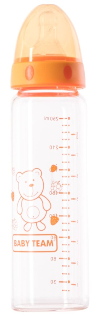Пляшечка для годування Baby Team 1201 скляна з соскою, 250 мл