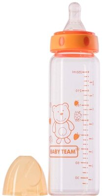 Пляшечка для годування Baby Team 1201 скляна з соскою, 250 мл