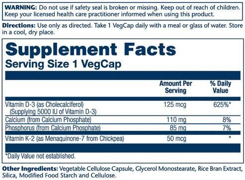 Вітамін Д3 та К2 Vitamin D-3 K-2 Solaray, 60 капсул