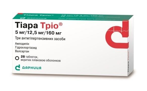 Тіара тріо таблетки, в/плів. обол. по 5 мг/12.5 мг/160 мг №28 (14х2)