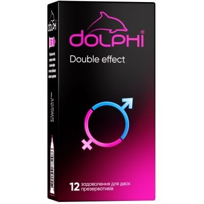 Презервативи латексні Dolphi Double effect з ребрами і точками та двома видами змазки: розігріваюча та анестетик, 12 штук